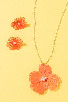 Straw Flower Necklace/Earring set