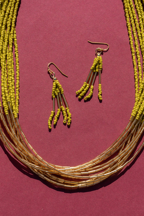 Chartreuse or Dare Necklace/Earring Set